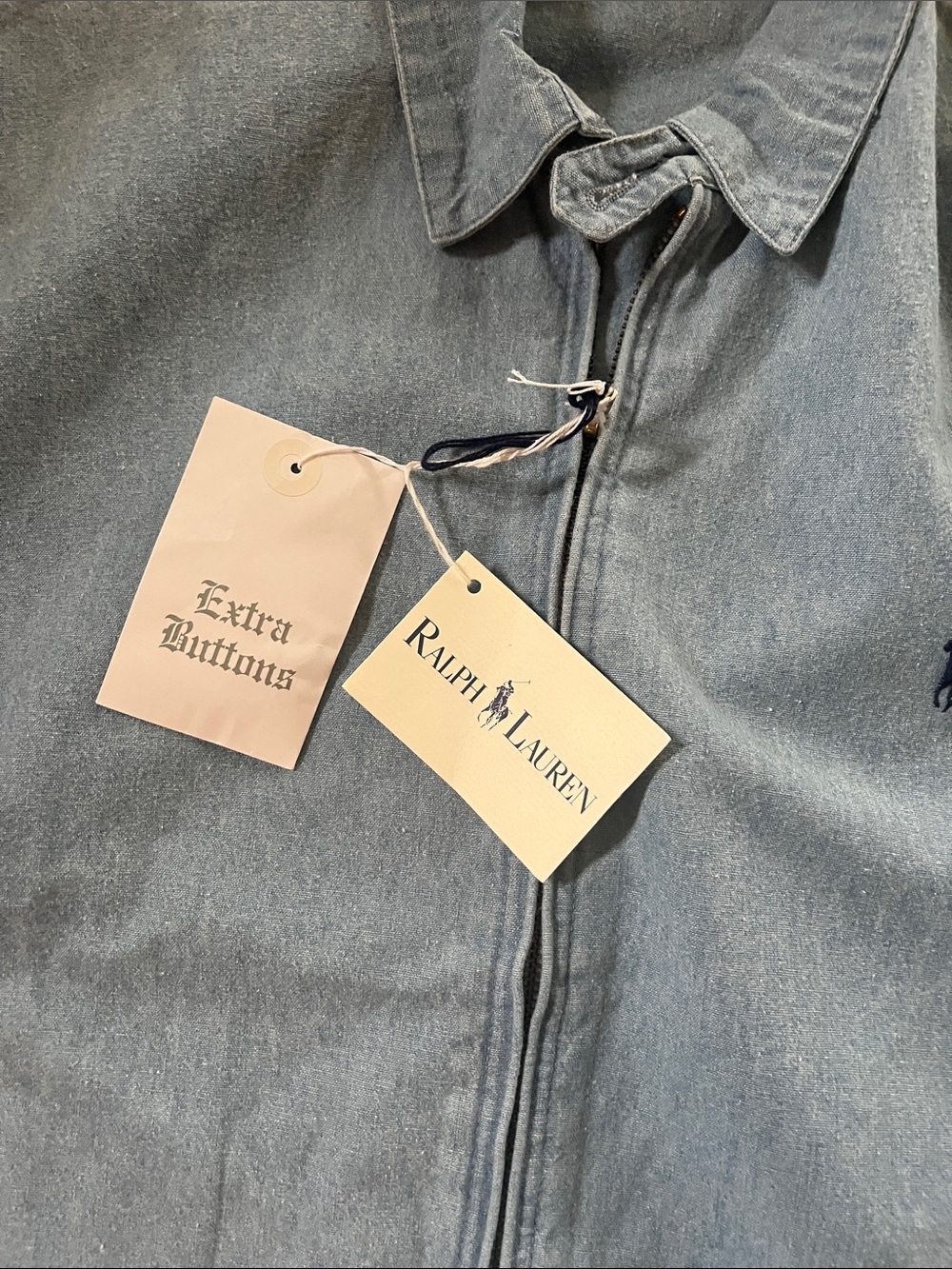 Ralph Lauren Light Blue Denim Zip Jacket vintage small chambray new - Picture 2 of 5